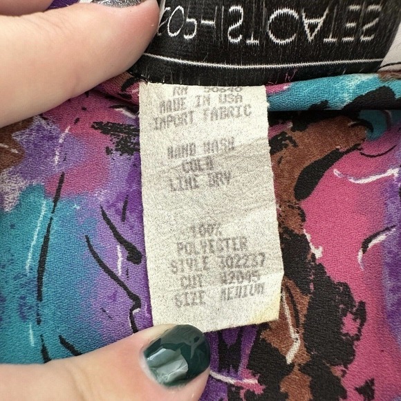 Jonathan Martin Womens Vintage 90s Patchwork Blouse Shirt Size M Pink Black Lace - Picture 7 of 12